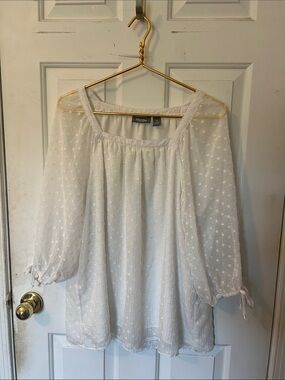 Martha Stewart White Swiss Dot Peasant Tunic